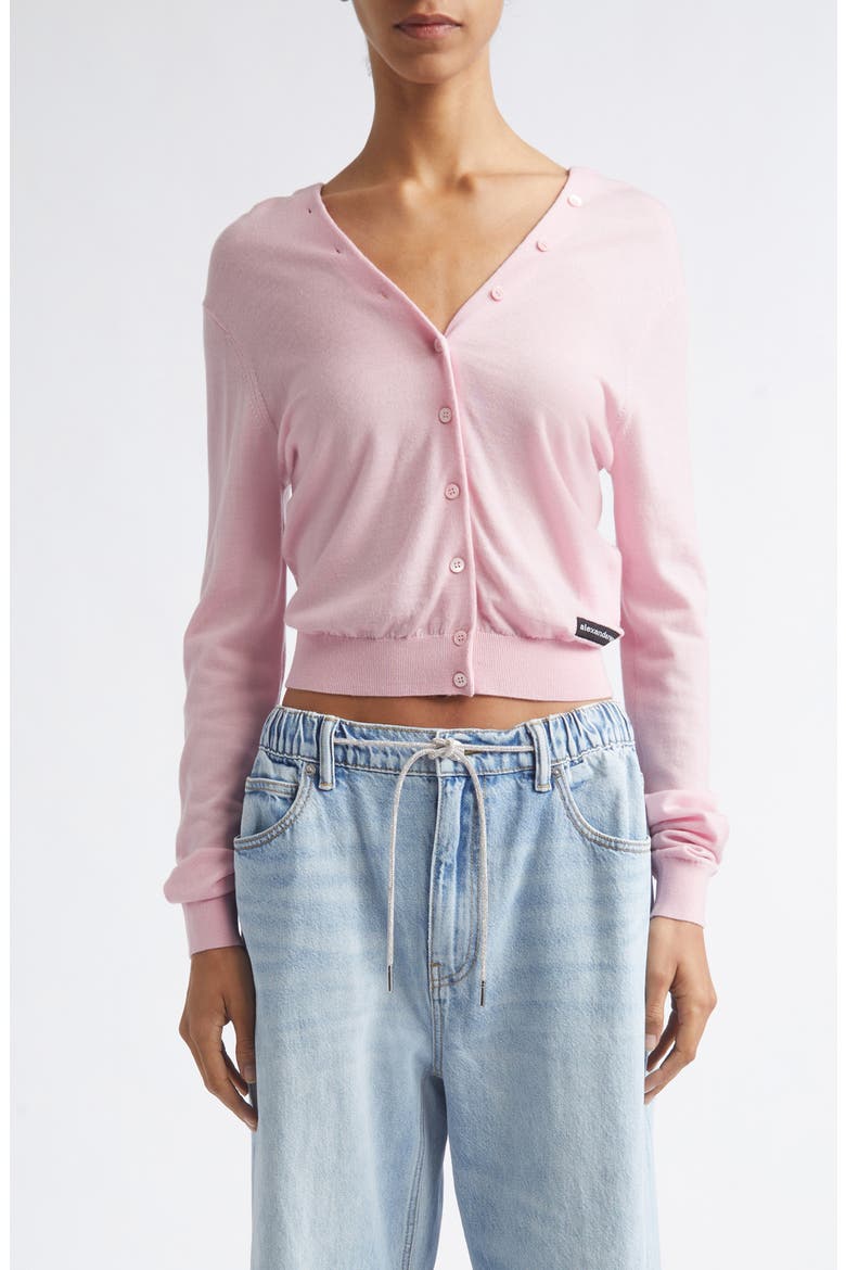 Crop Continuous Placket Wool Cardigan, Main, color, BALLET PINK