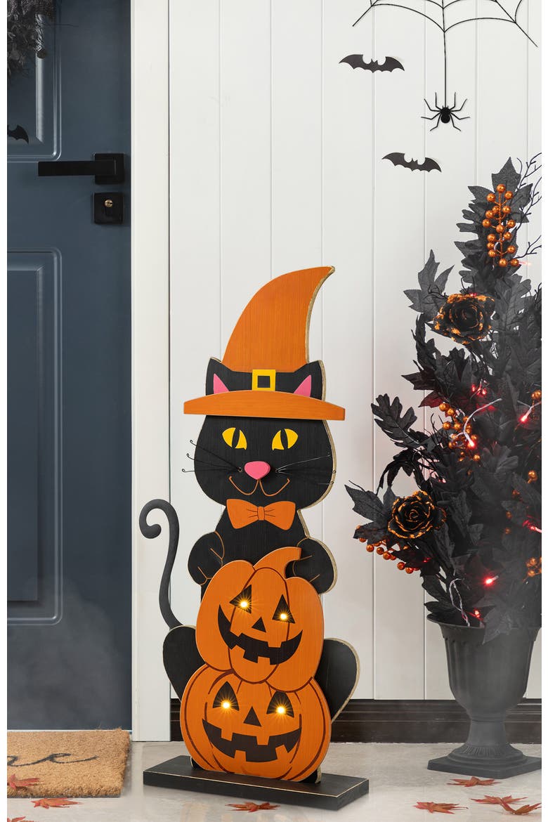 Halloween Wooden Lighted Witch Dog or Cat Porch Decor, Alternate, color, Black