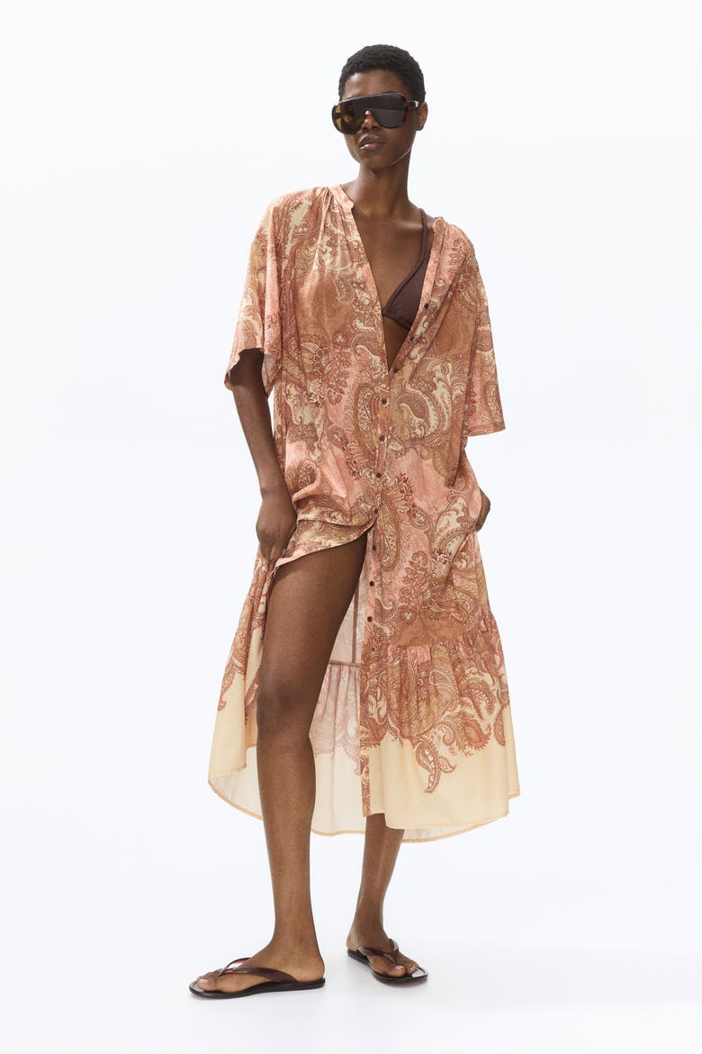 Short-sleeved Tie-belt Dress, Main, color, Beige/paisley
