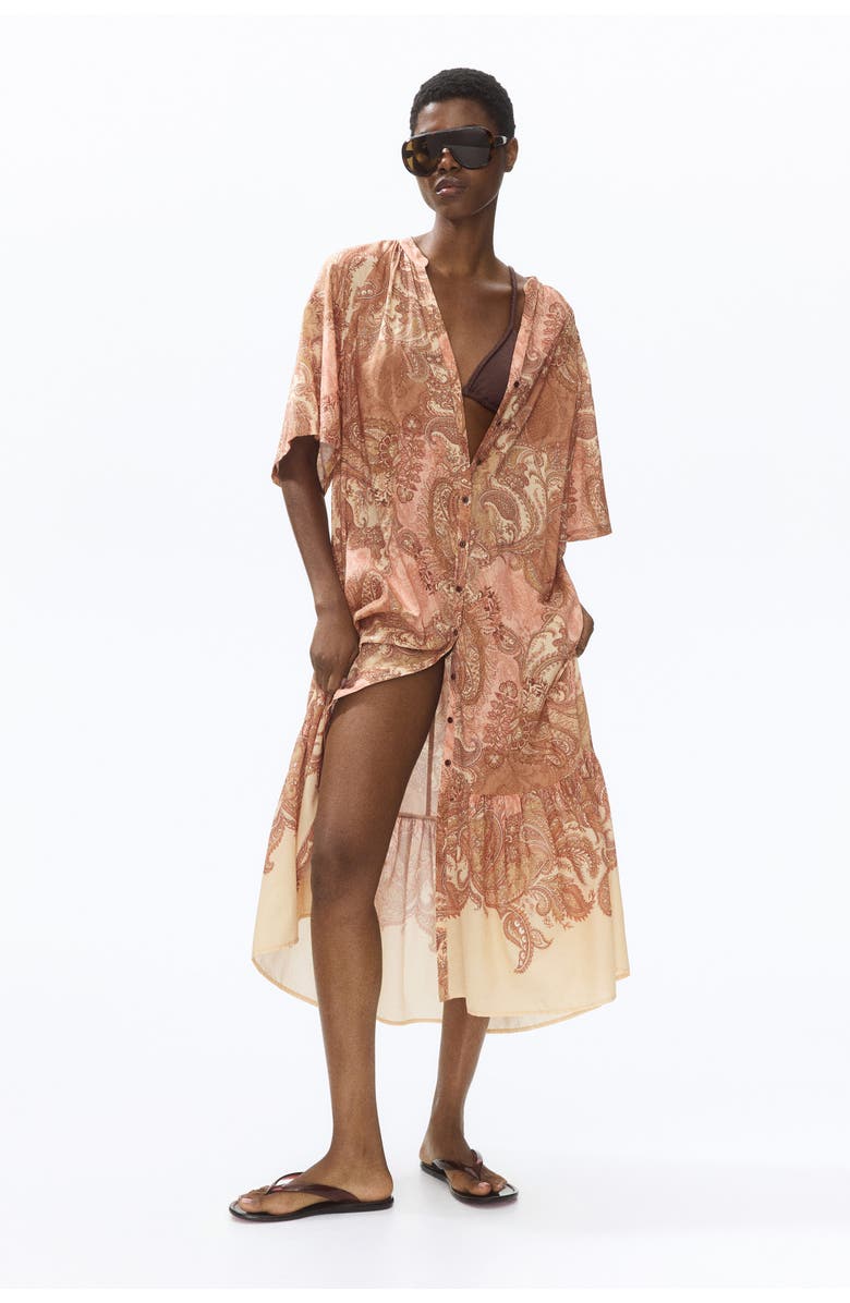 H&M Short-sleeved Tie-belt Dress, Main, color, Beige/Paisley