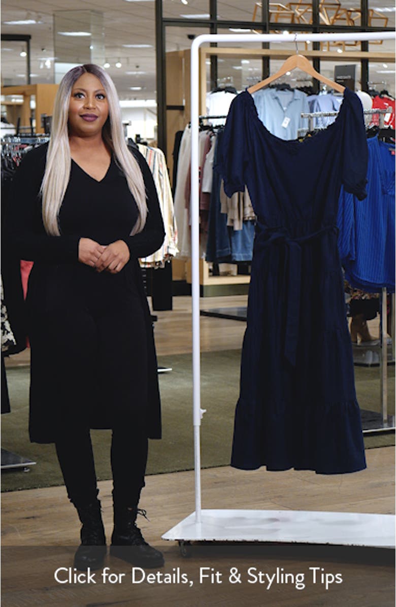 Puff Sleeve Tie Belt Midi Dress, sales video thumbnail