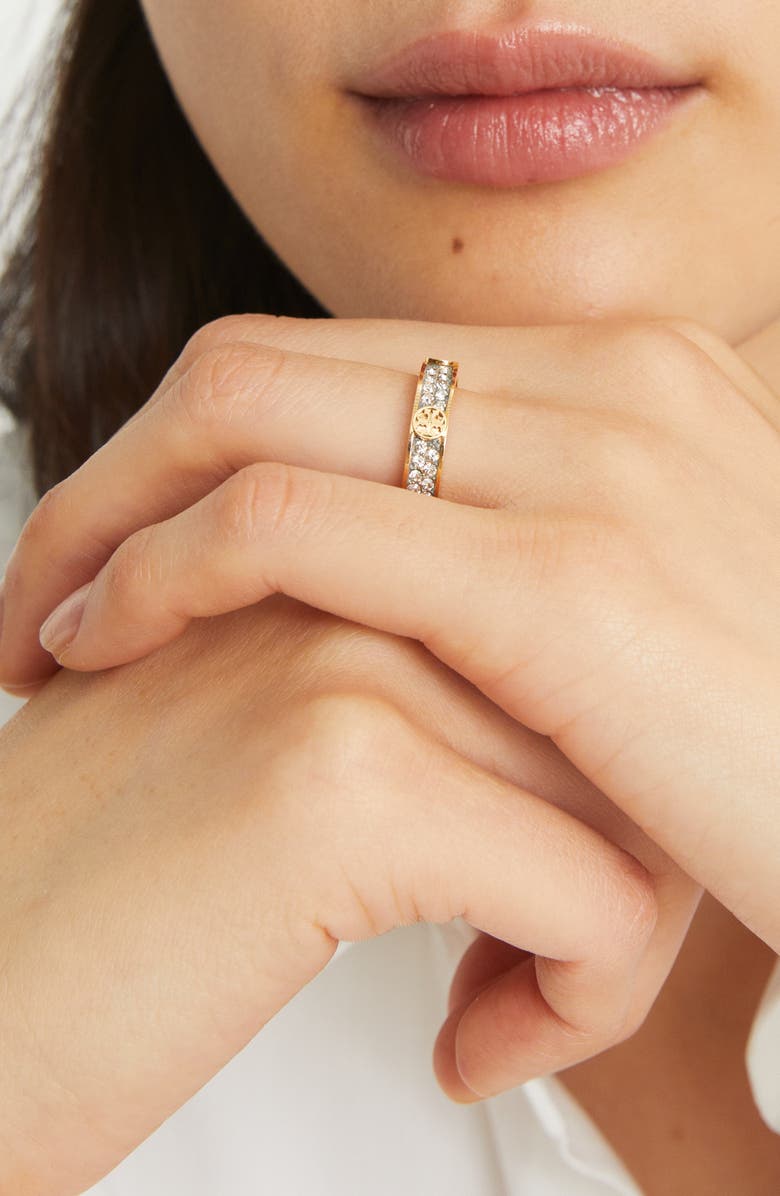 Tory Burch Icon Pave Ring, Alternate, color, Tory Gold / Crystal