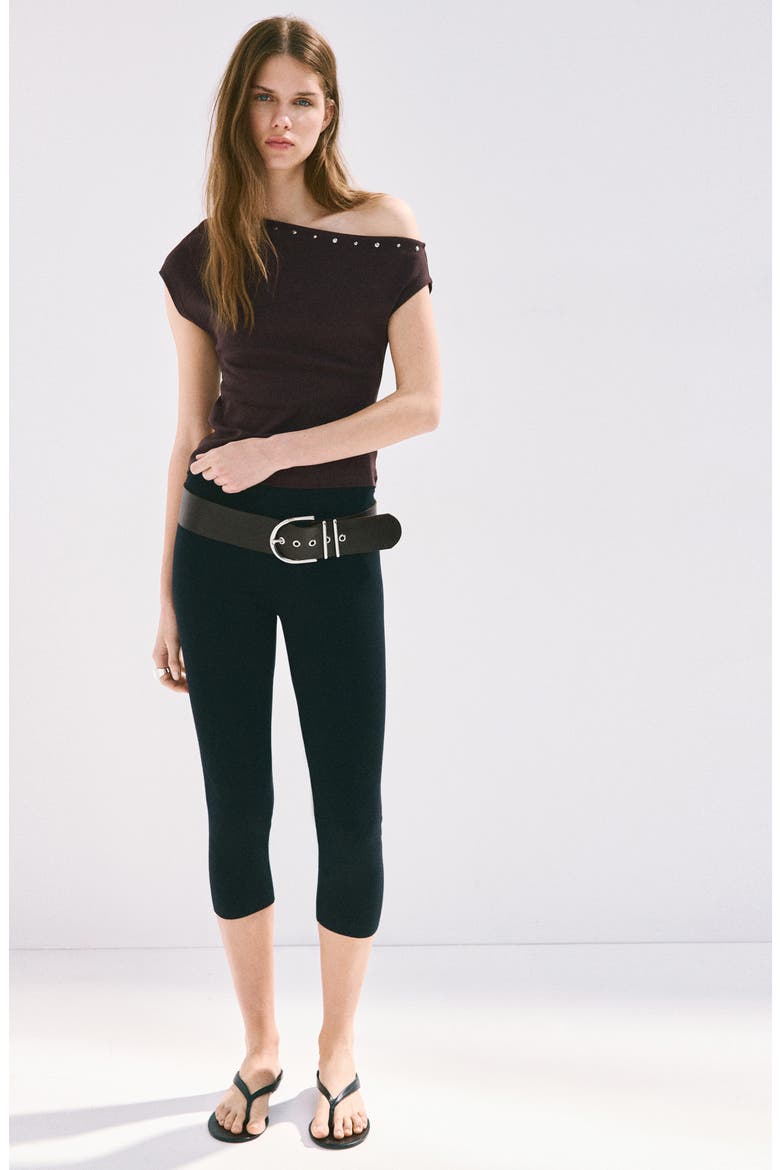Asymmetrical Studded T-Shirt, Alternate, color, BROWN