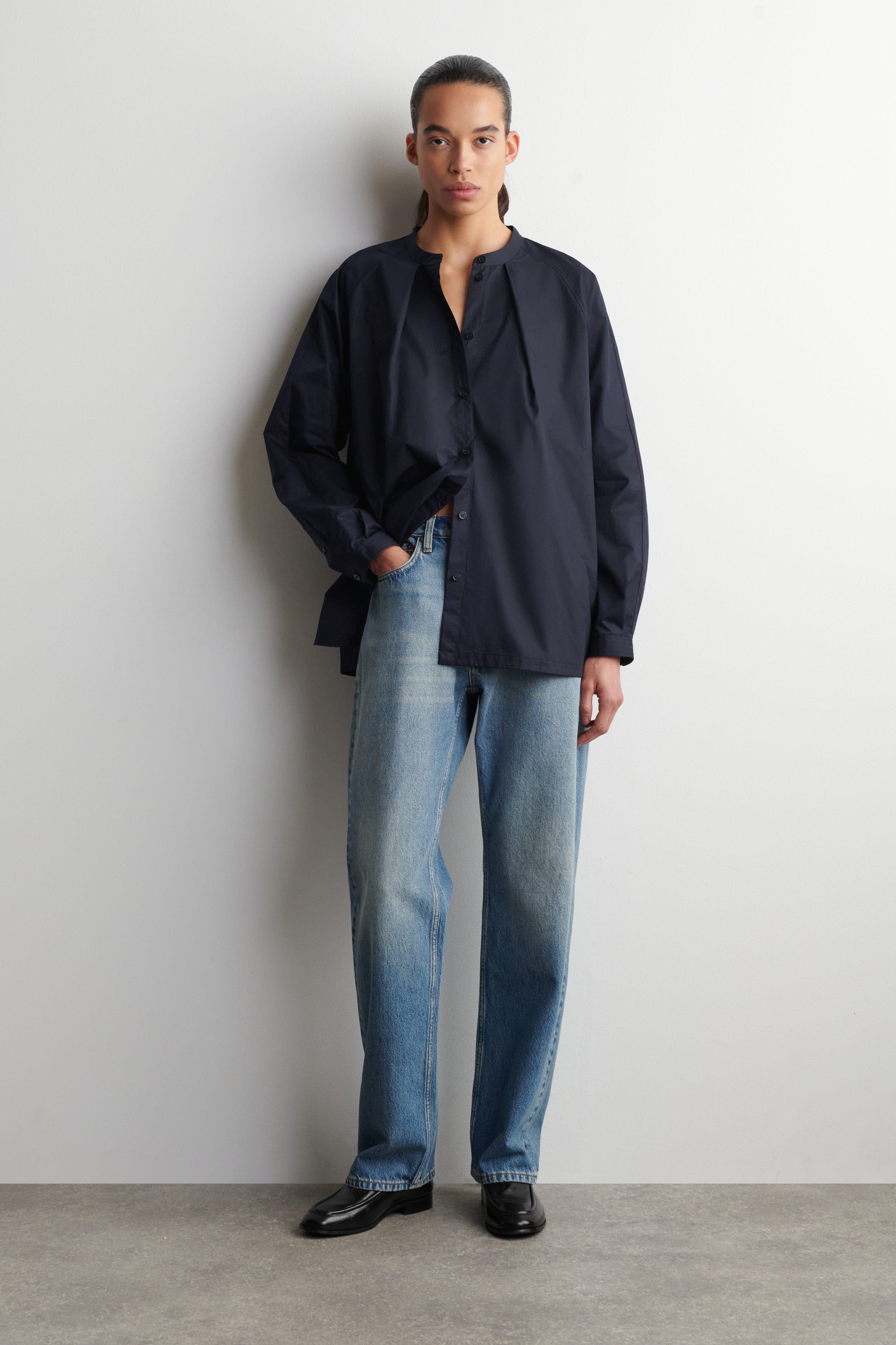 Grandad-Collar Cotton Shirt - image 2