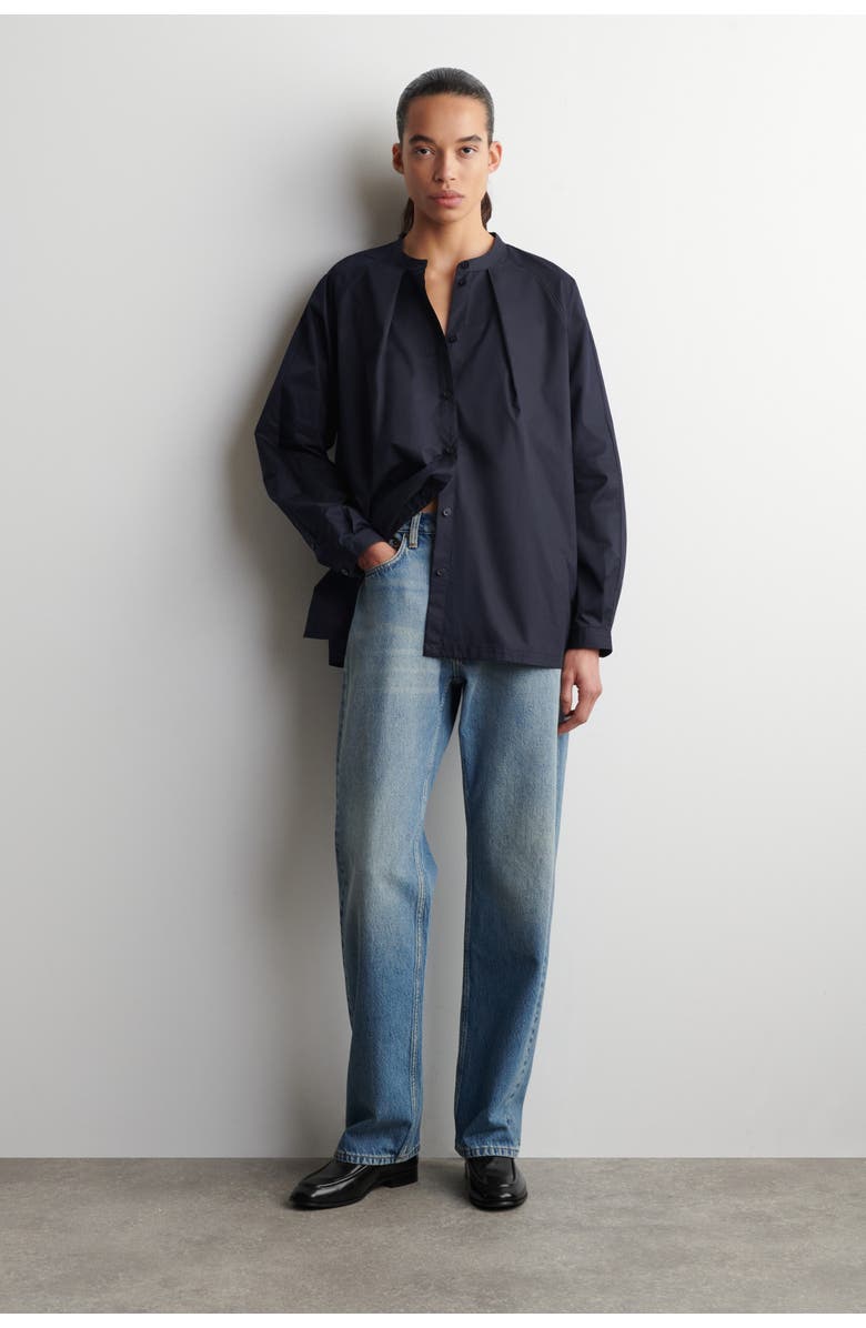 COS Grandad-Collar Cotton Shirt, Alternate, color, Navy