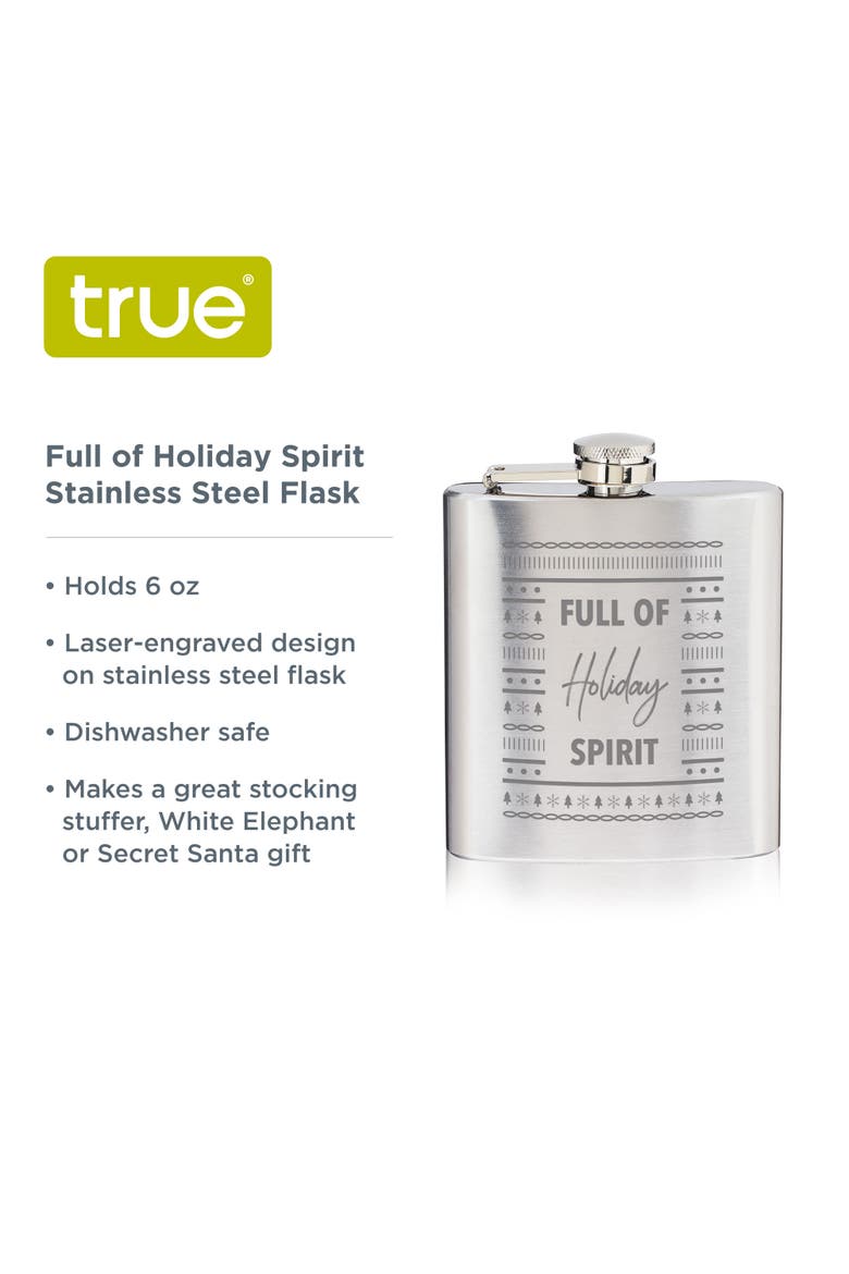 Full of Holiday Spirit Stainless Steel Flask, Alternate, color, Silver