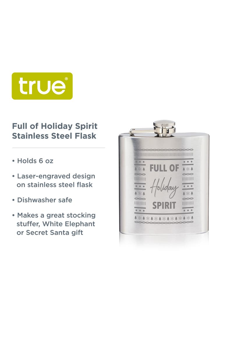 true Full of Holiday Spirit Stainless Steel Flask, Alternate, color, Silver