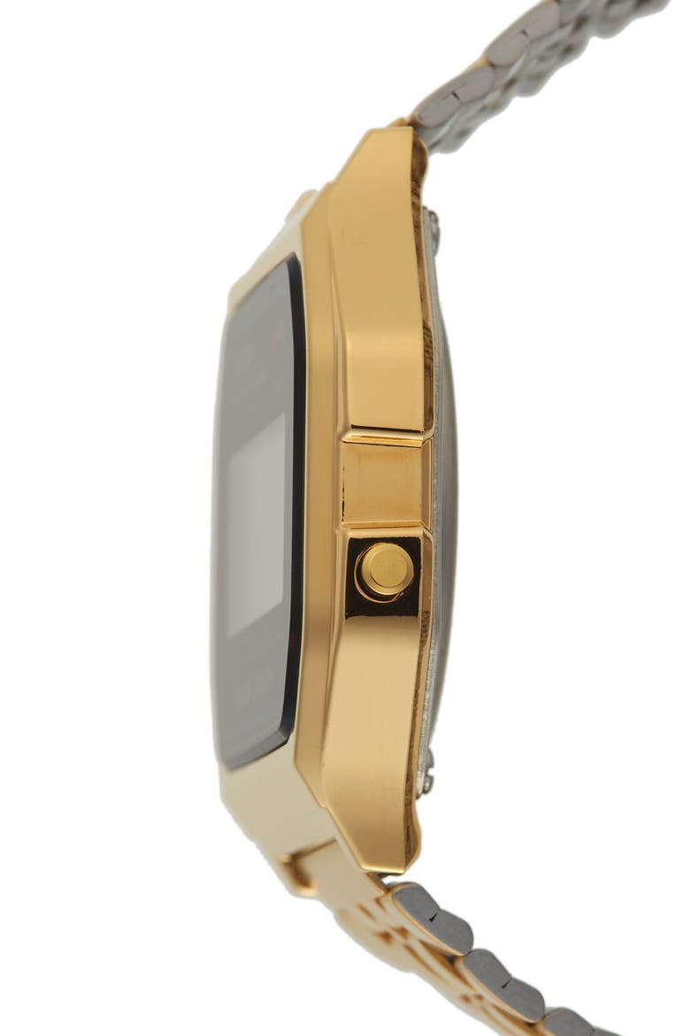 'Vintage' Digital Chronograph Bracelet Watch, 33mm x 37mm, Alternate, color, GOLD/ BLACK