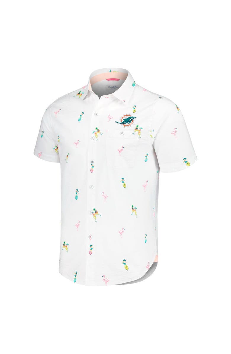 Tommy Bahama Men's Tommy Bahama White Miami Dolphins Nova Wave Flocktail Button-Up Shirt, Alternate, color, White