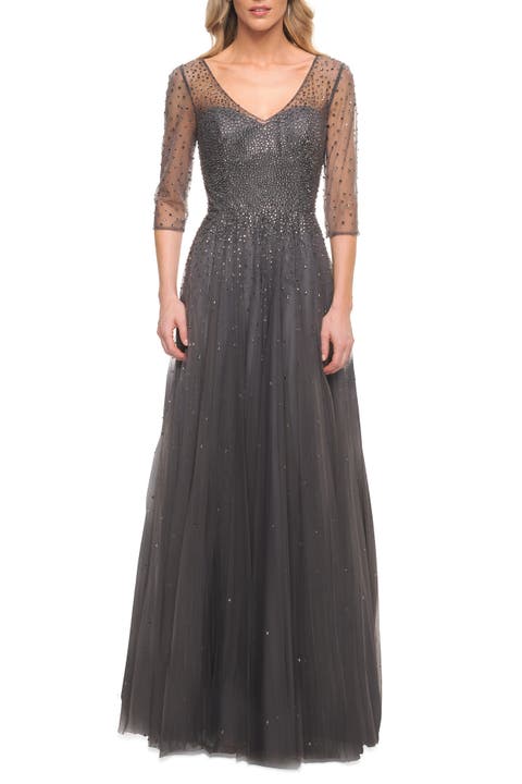 Tulle A-line Evening Dress with Beading