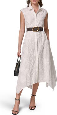 Donna Karan New York Embroidered Belted Sleeveless Dress
