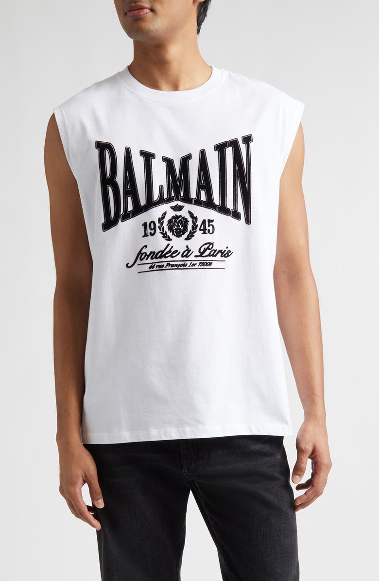 Balmain 1945 Logo Graphic Muscle Tee, Main, color, Gab Blk/ White