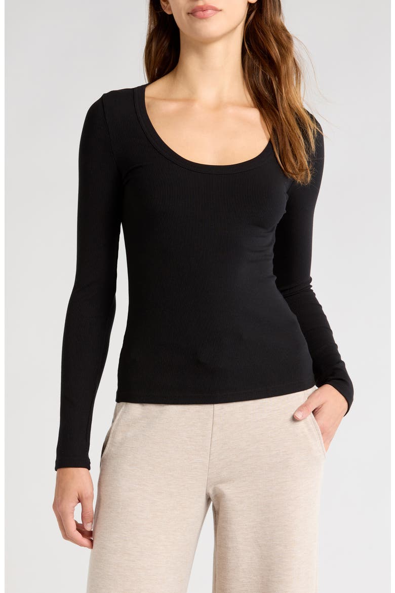 Cloud Retreat Rib Long Sleeve Top, Main, color, BLACK