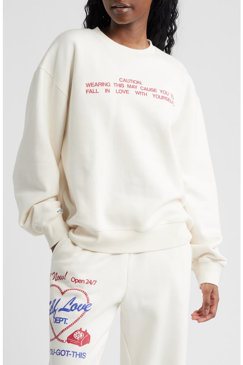 Self Love Club Fleece Graphic Sweatshirt, Main, color, CREAM