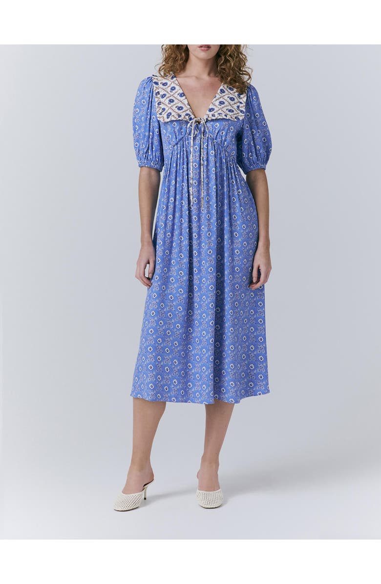 Ghost London Nellie Crepe Collared Midi Smock Dress, Alternate, color, Blue Rose Spot