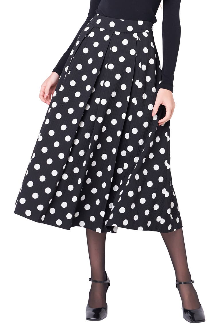 Polka Dot A-Line Midi Skirt, Main, color, BLACK