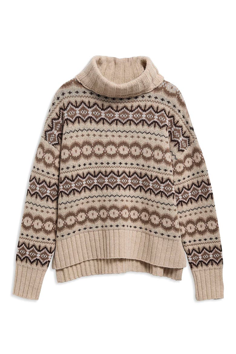Helen Fair Isle Wool Blend Turtleneck Tunic Sweater, Alternate, color, BIRCH MULTI