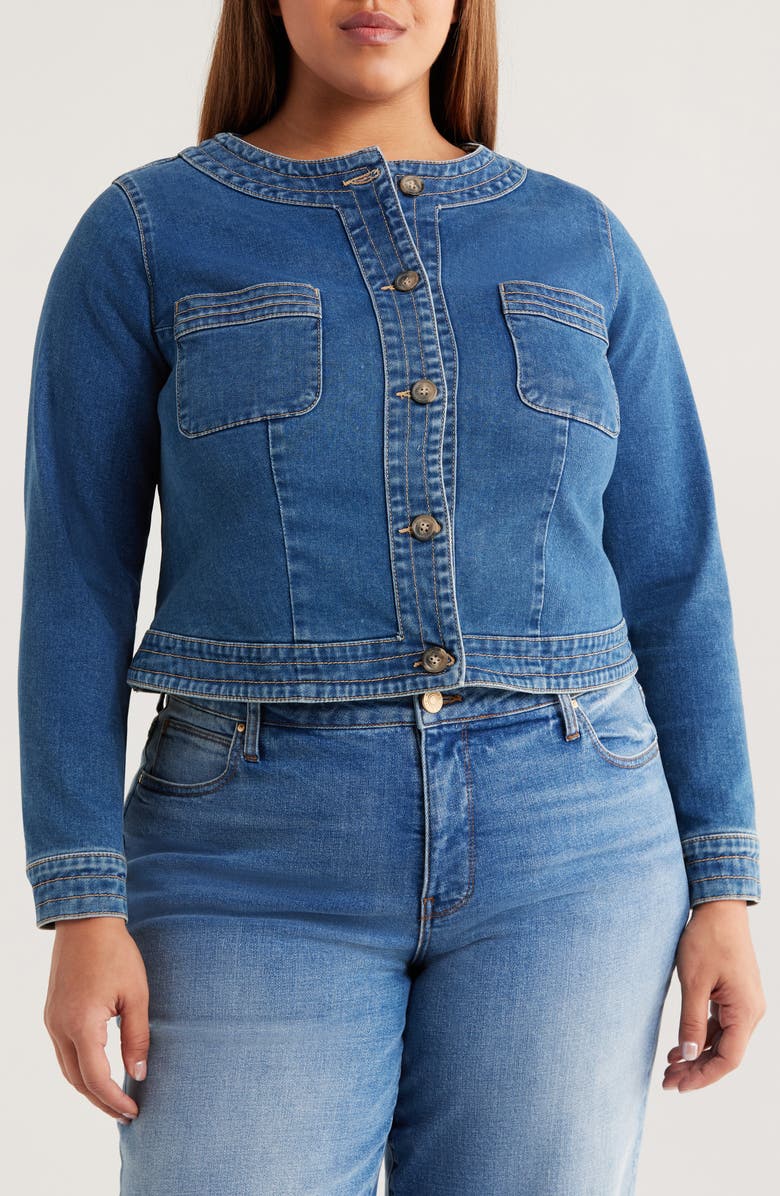 KUT from the Kloth Lorelei Scoop Neck Denim Jacket, Alternate, color, Medium Wash