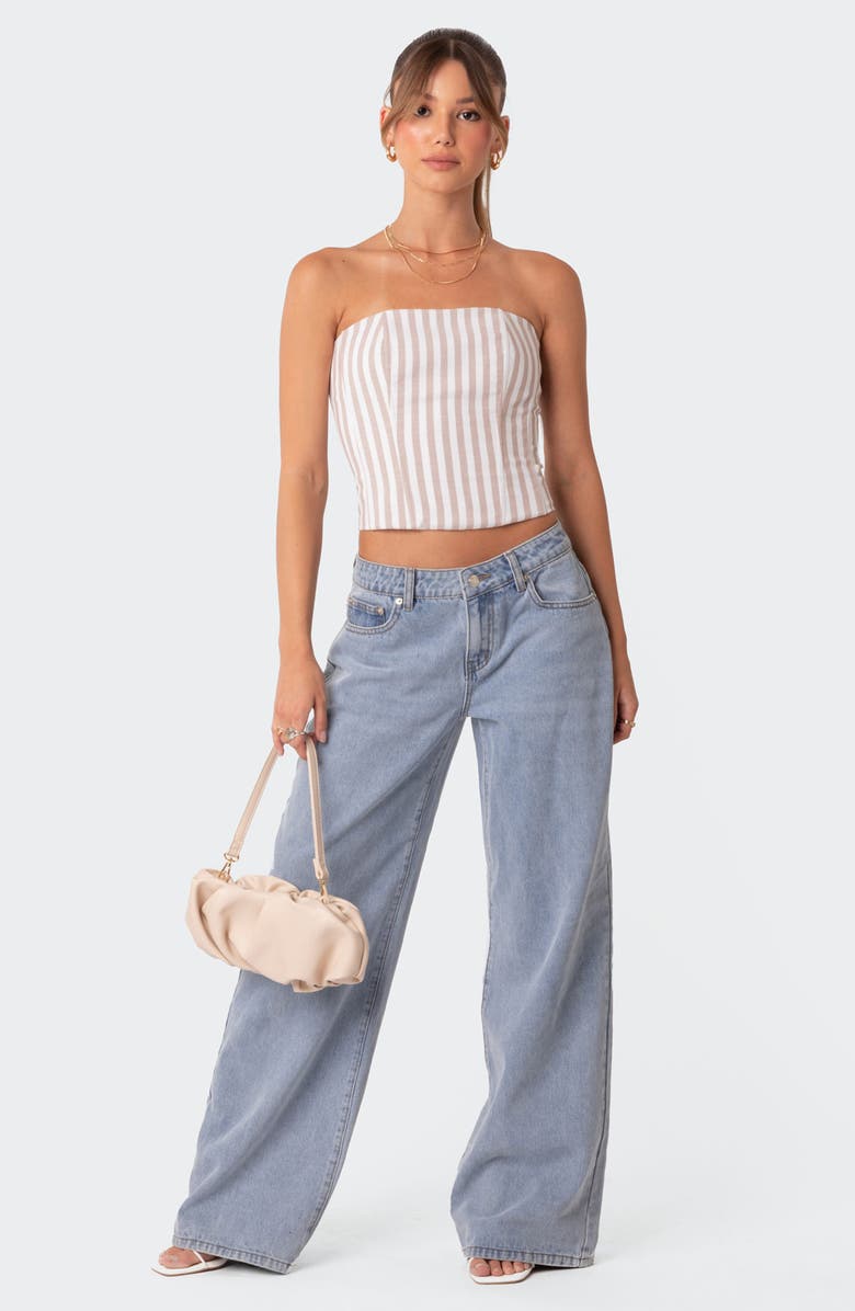 EDIKTED Adeline Lace Up Strapless Crop Top, Alternate, color,