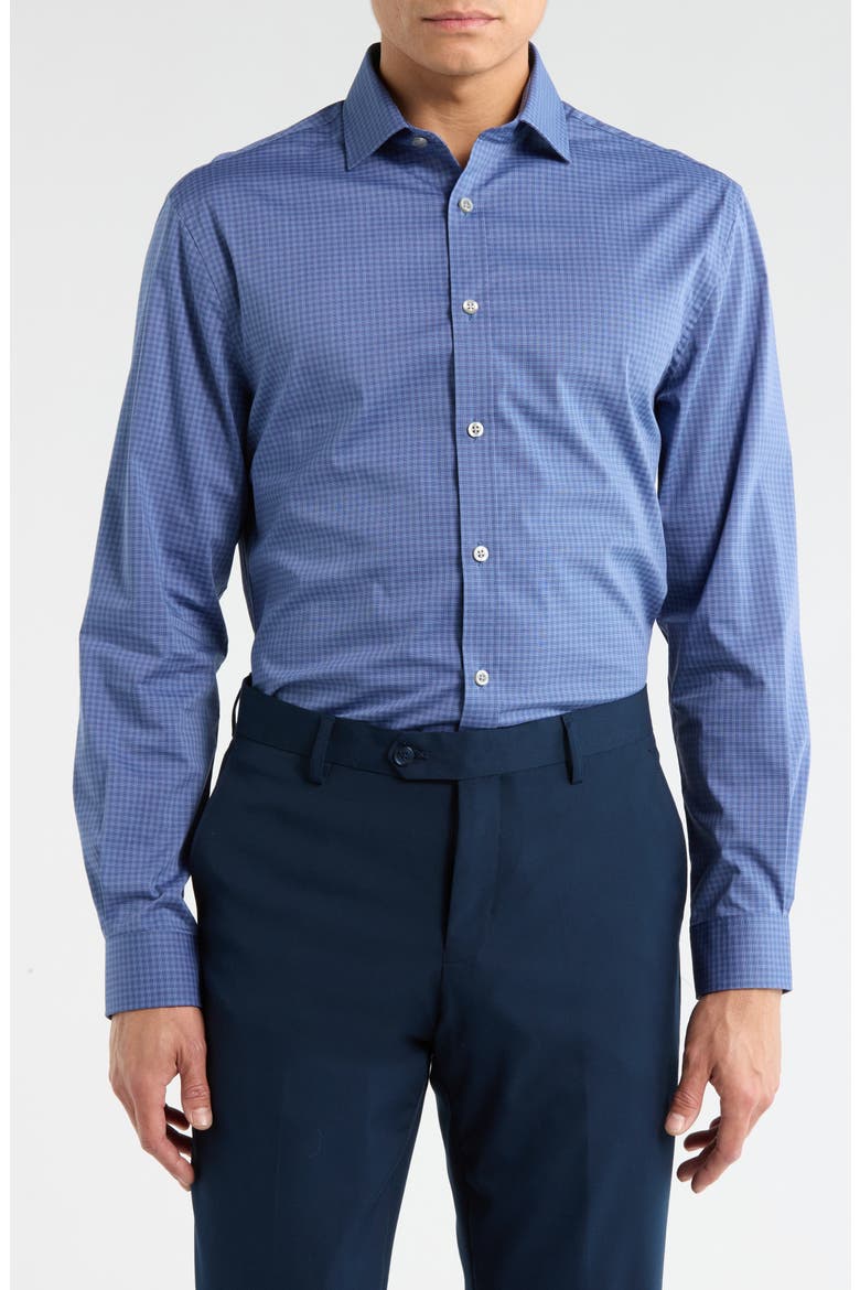 Quick Wicking Slim Fit Check Dress Shirt, Main, color, MIDNIGHT