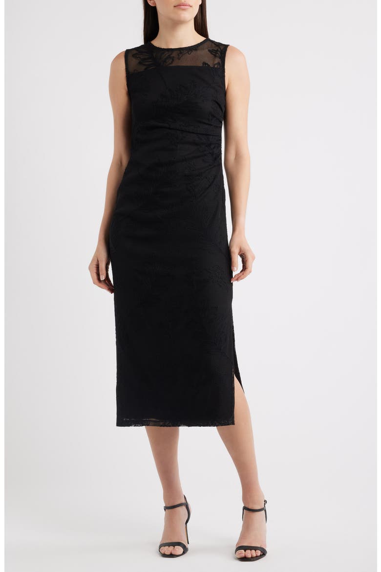 women's embroidered mesh sleeveless sheath dress Anne Klein Women's Embroidered-Tulle Sleeveless Midi Dress - Anne Black