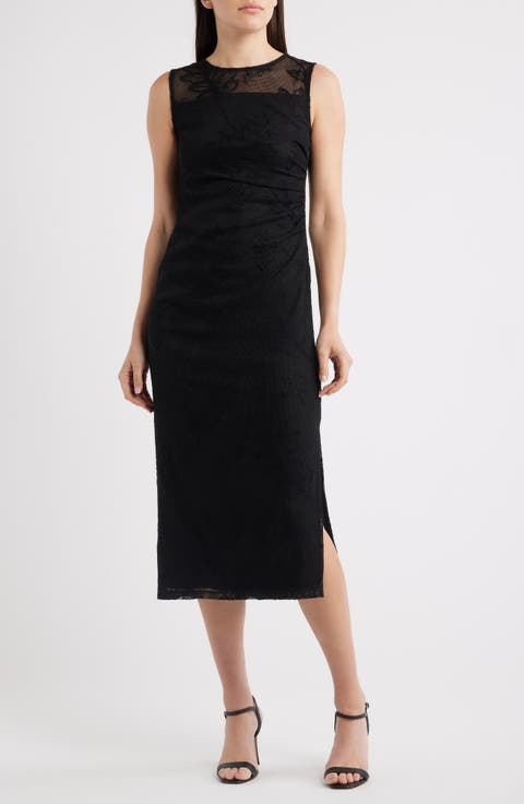 Embroidered Mesh Sleeveless Sheath Dress