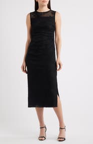women's embroidered mesh sleeveless sheath dress Floral Embroidered Mesh Sheath Dress (Women)