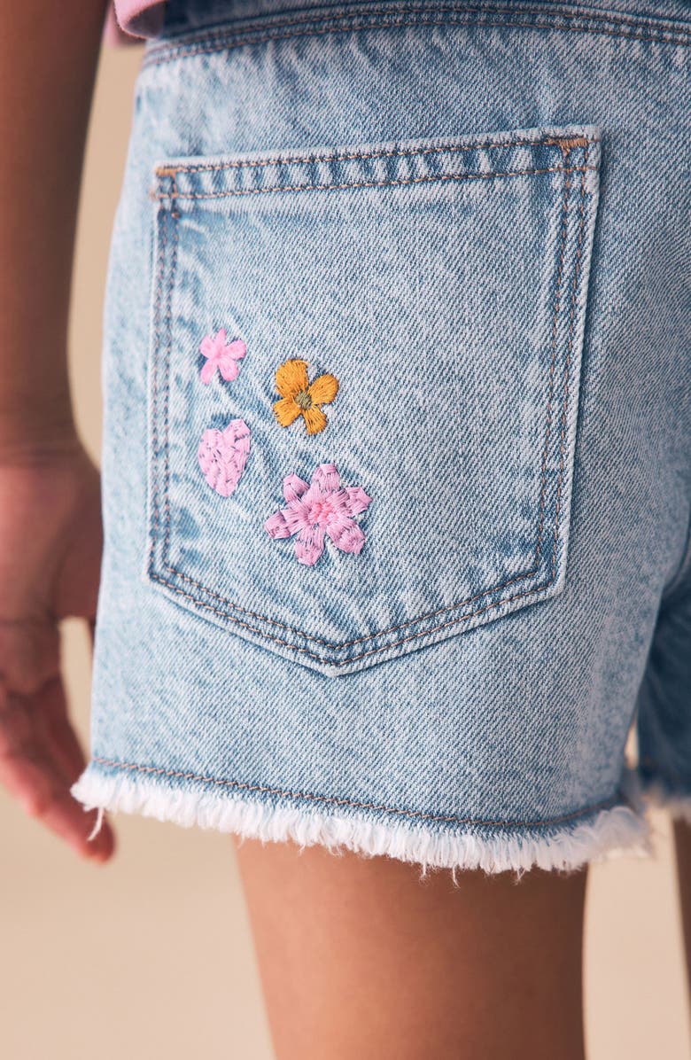 NEXT Kids' Embroidered Floral Denim Shorts, Alternate, color, Blue
