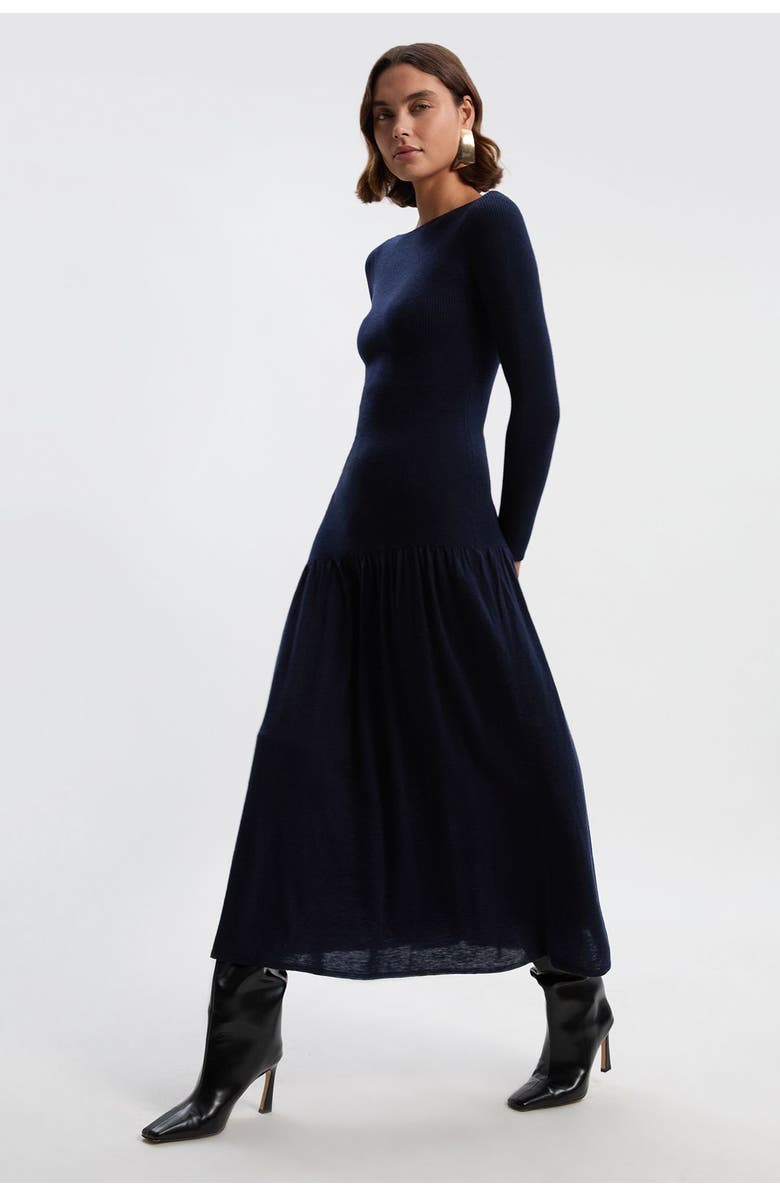 Karen Millen Wool Blend Sheer Knitted Skirt Dress, Main, color, Ink