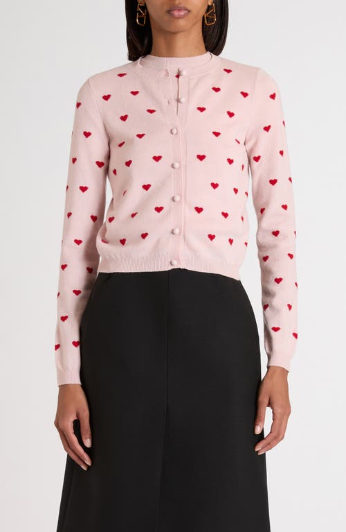 Valentino Jacquard Hearts Wool-cashmere Cardigan In Pink