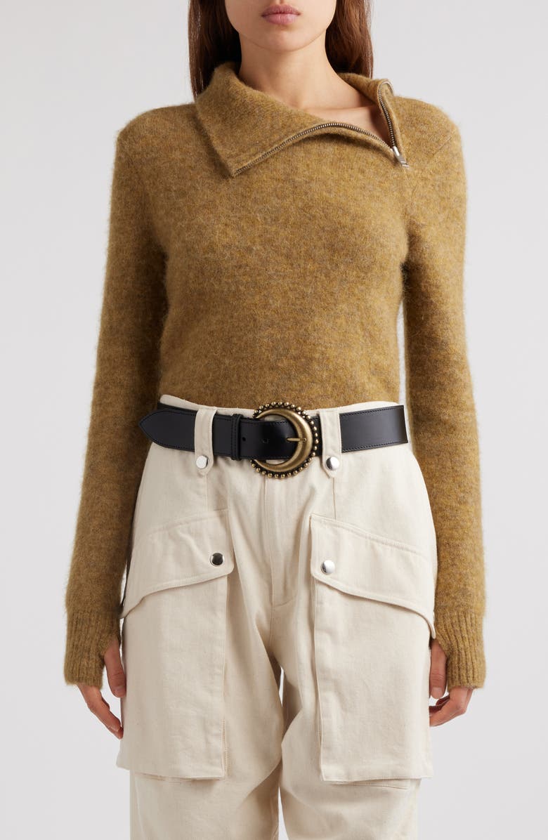 Isabel Marant Étoile Odelle Alpaca Blend Zip Shoulder Sweater, Main, color, Honey