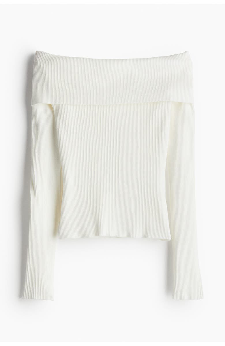 H&M Rib-knit Off-the-shoulder Top, Main, color, White