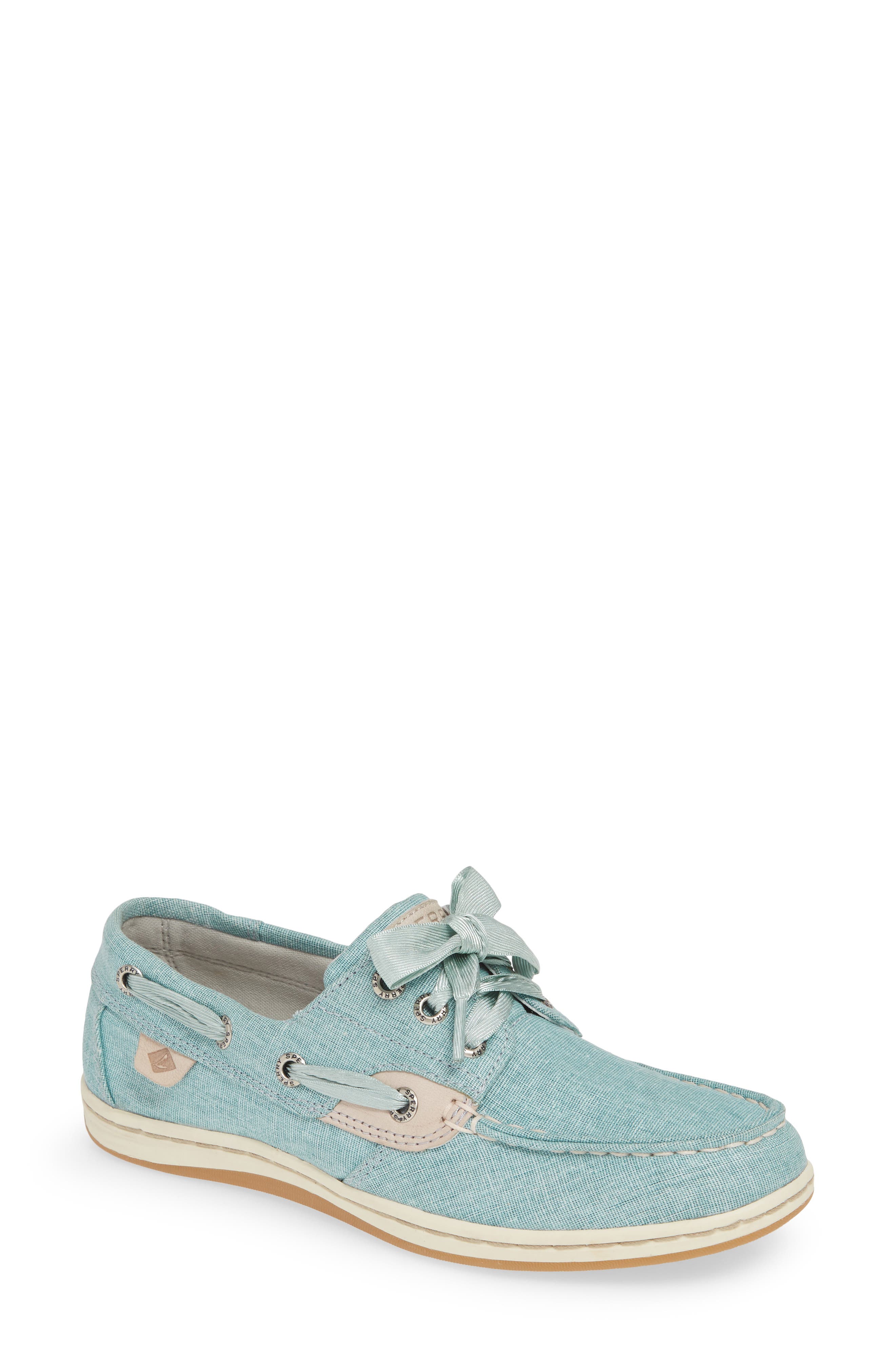 Sperry Songfish Linen Boat Shoe, Main, color, AQUA LINEN/ LEATHER