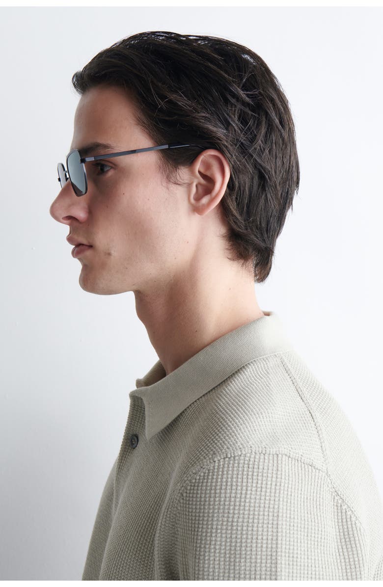 COS Wire-Frame Rectangle Sunglasses, Alternate, color, Black