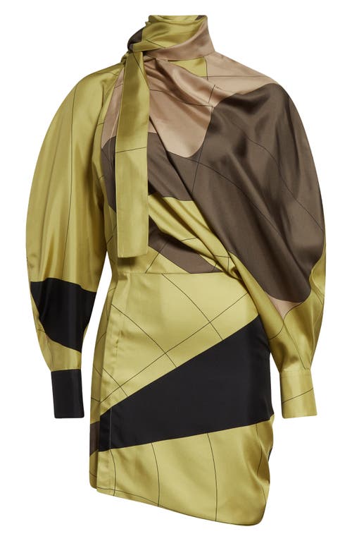 Ferragamo Asymmetric Printed Dress In Lemongrass/concrete/s
