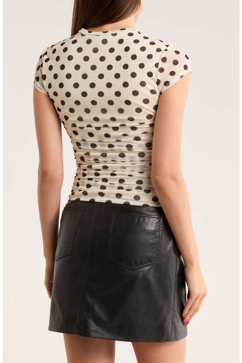 Lacey Cap Sleeve Ruched Mesh Top, Alternate, color, CLASSIC DOTS