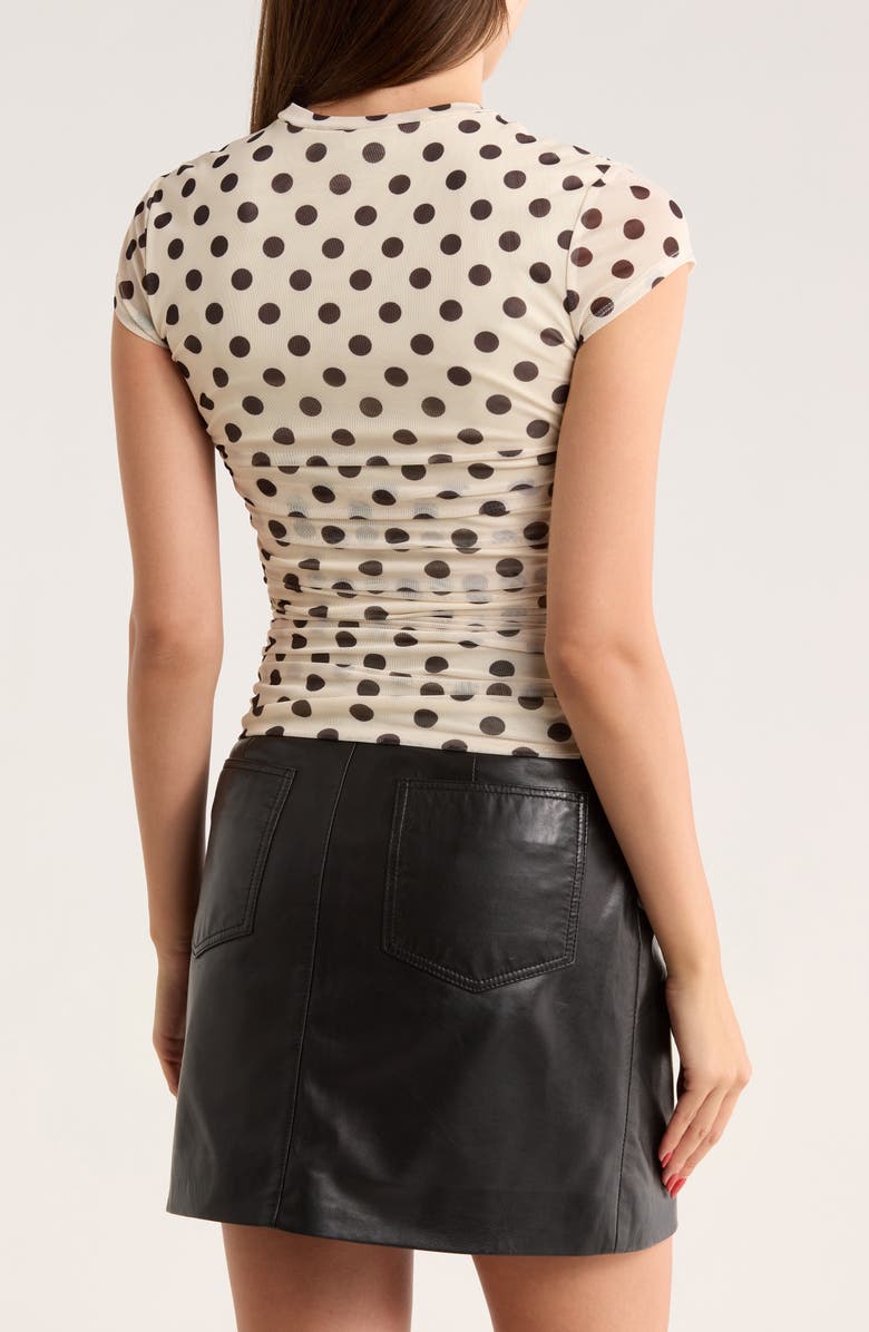 AFRM LOS ANGELES Lacey Cap Sleeve Ruched Mesh Top, Alternate, color, Classic Dots