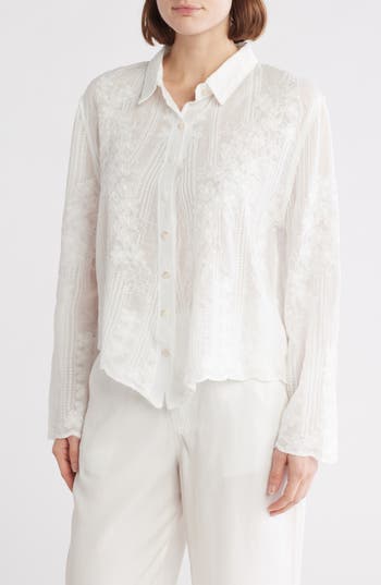 Forgotten Grace Floral Embroidered Cotton Button-up Shirt In White