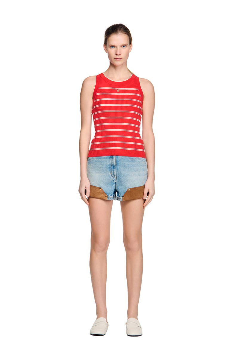 SANDRO Striped knit vest top, Alternate, color, Red