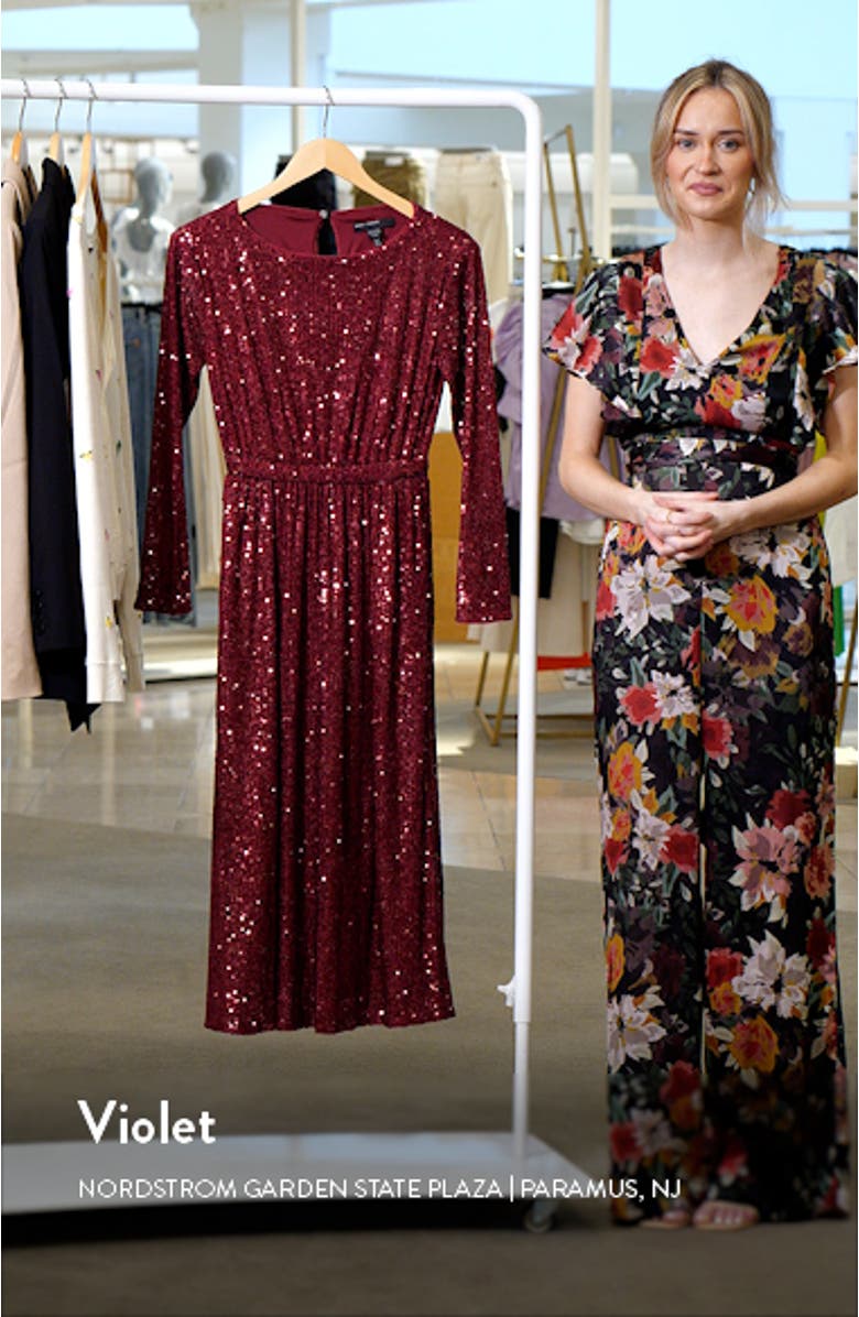 Long Sleeve Sequin Blouson Dress, sales video thumbnail
