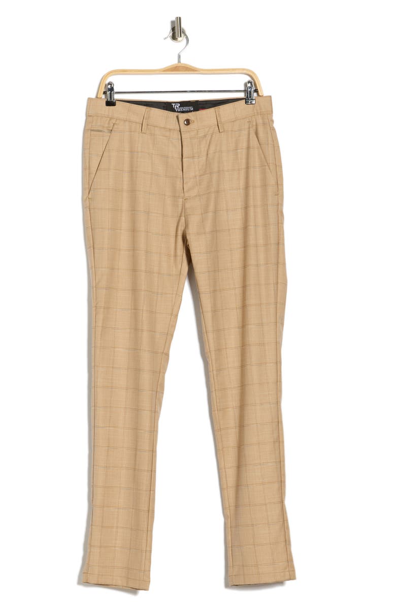 T.R. PREMIUM Plaid Straight Leg Trousers, Alternate, color, Beige