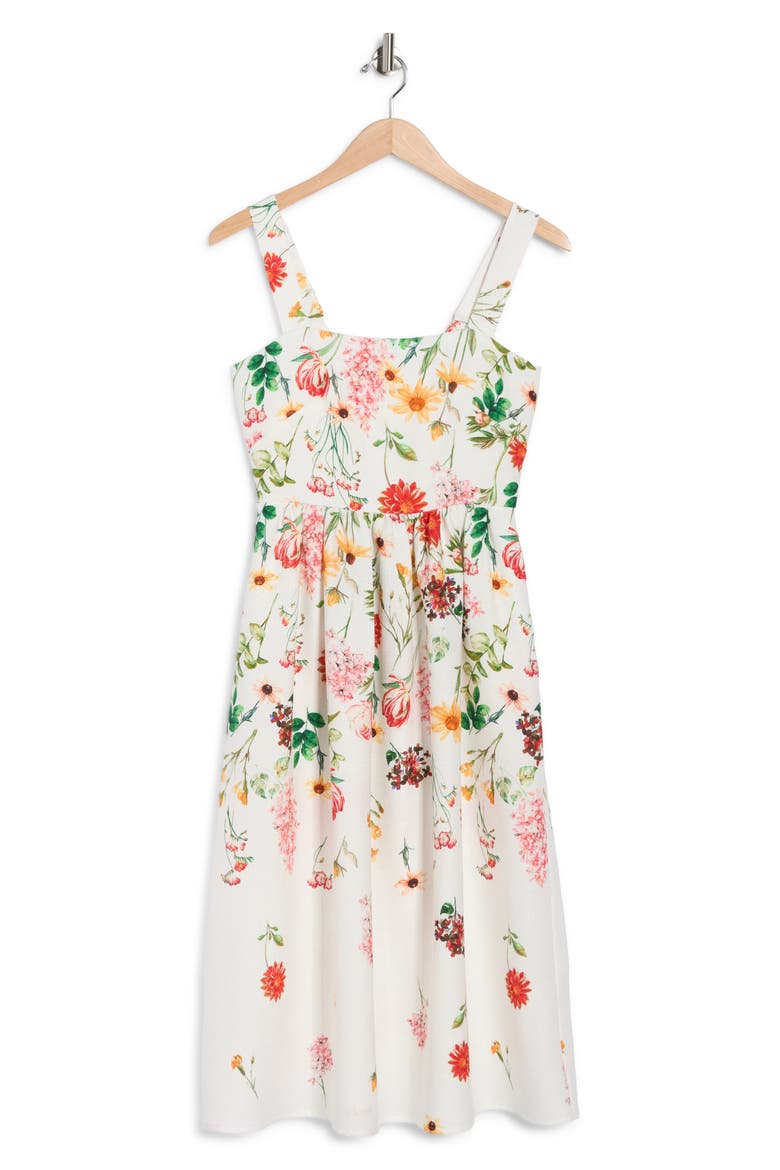 Floral Square Neck Midi Sundress, Alternate, color, IVORY MULT