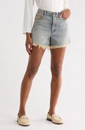 THE GREAT. Clark Frayed Hem Cotton Denim Shorts