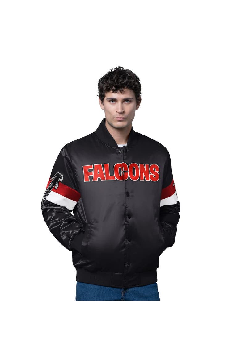 Men's Starter Black Atlanta Falcons Triple Option Satin Varsity Vintage Logo Full-Snap Jacket, Alternate, color, Black