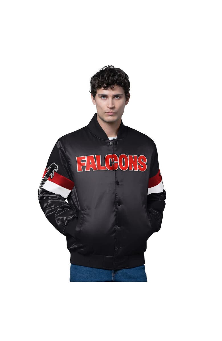 STARTER Men
s Starter Black Atlanta Falcons Triple Option Satin Varsity Vintage Logo Full-Snap Jacket, Alternate, color, Black