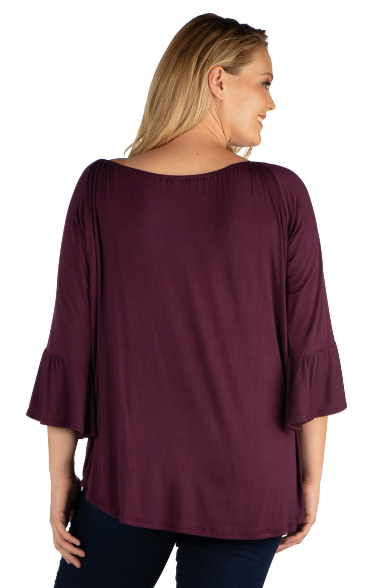 Plus Size Bell Sleeve Loose Fit  Tunic Top, Alternate, color, Plum