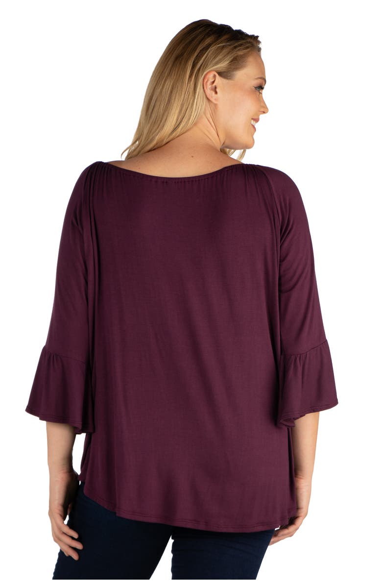 24seven Comfort Apparel Plus Size Bell Sleeve Loose Fit  Tunic Top, Alternate, color, Plum