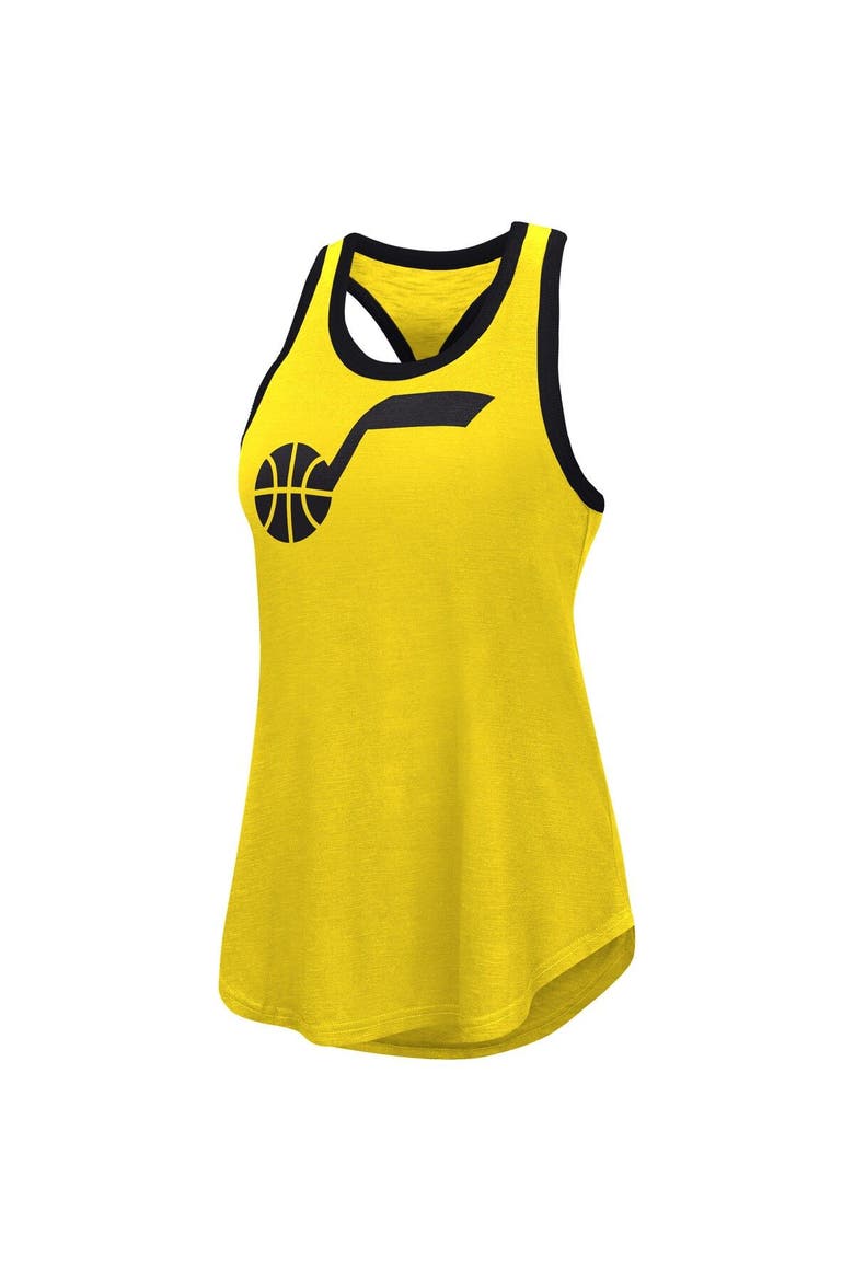Women's G-III 4Her by Carl Banks Gold Utah Jazz Showdown Scoop-Neck Racerback Tank Top, Alternate, color, Gold