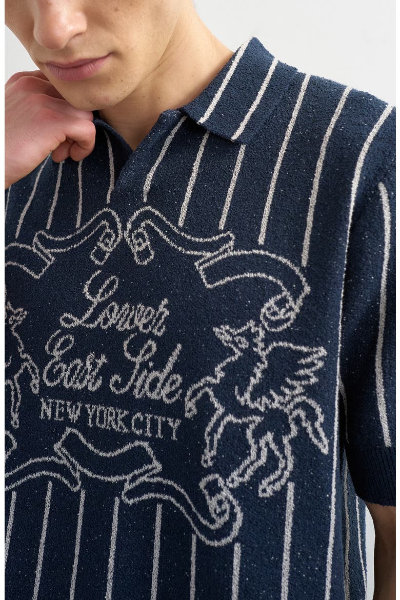 Lower East Side Johnny Collar Jacquard Polo Sweater, Alternate, color, NAVY
