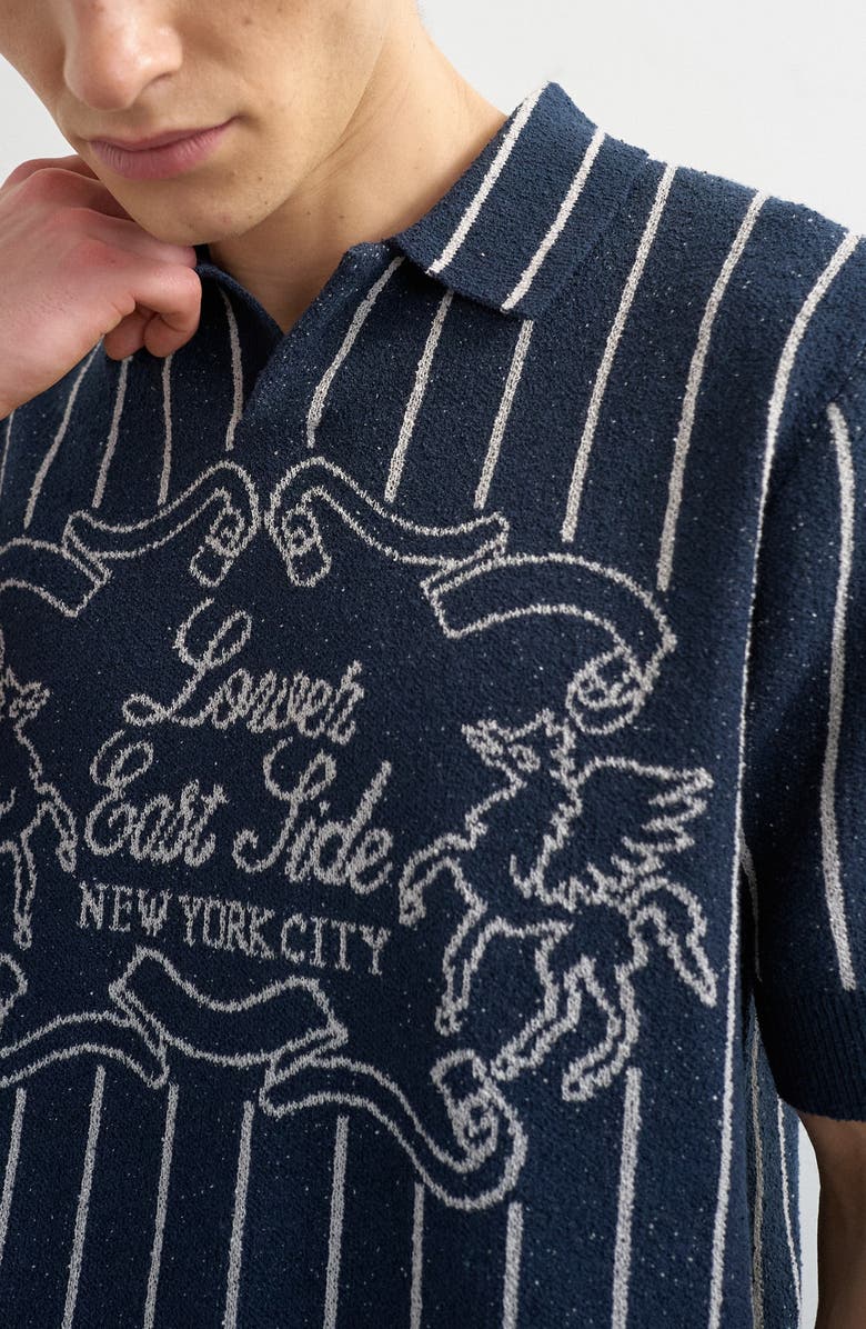 Topman Lower East Side Johnny Collar Jacquard Polo Sweater, Alternate, color, Navy